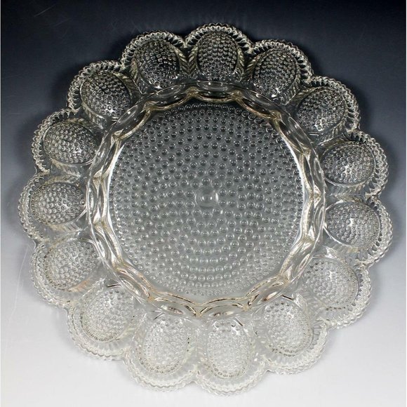 Vintage Indiana Pressed Glass Hobnail Clear Beaded Deviled Egg & Relish Tray - Picture 2 of 3